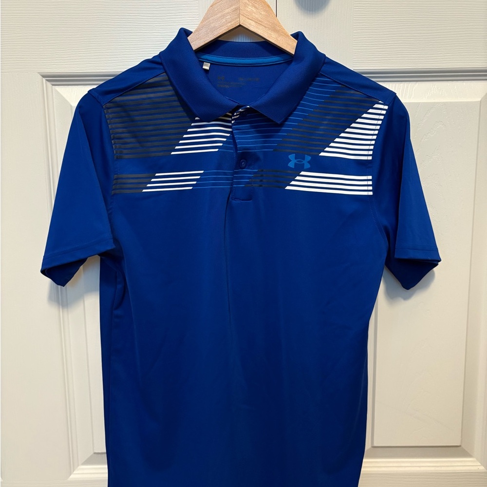 Under Armour Boys Striped Blue Polo